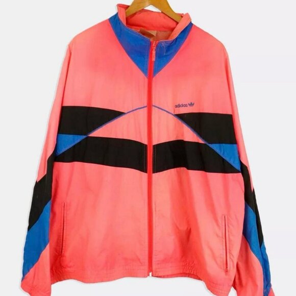 Adidas hot pink, black, and blue windbreaker jacket- size L. - Picture 1 of 6